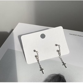 S925 Sterling Silver Double Hole Cross Stud Earrings for Women Girls with Cartilage Pendant Double Piercing Hypoallergenic Best Daughter Gift, Silver