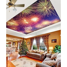 3D Bright Fireworks A6357 Ceiling Wall Paper Wall Print Decal AJ WALLPAPER | Self-Adhesive Large Ceiling Wallpaper AJ CA Amy 2023 Aug (Wovenpaper Need Glue, 【123”x87”】 312x219cm(WxH))