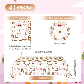 41Pcs Western Cowgirl Birthday Party Decorations Pink Cowgirl Party Supplies Retro Cowgirl Paper Plates Napkins Tablecloth|First Rodeo Wild West Cowgirl Birthday Baby Shower Bachelorette Party Decor