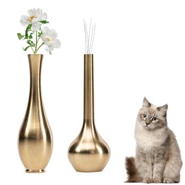Swirge 2PCS Cat Whisker Vase, Metal Cat Whisker Hair Collector, Cat Whisker Jar with Fake Daisies, Pet Keepsake Box, Sympathy Gift for Losing a Cat (Metal)