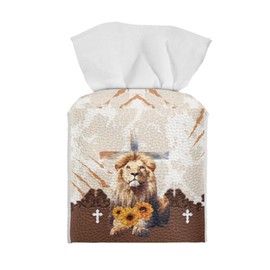 Baxinh Sunflower Print Tissue Box Cover Lion Printed Cube Square Facial Tissue Holder, PU Leather Tissue Box Holder Organizer Tissue Case Decor for Tabletop Kitchen Livingroom
