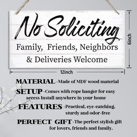 Porch Decor, No Soliciting Door Sign, Family Friends Neighbors & Deliveries Welcome Sign for Door, Decorative Hanging Wall Plaque Wood Sign, Farmhouse Home Decor, Welcome Sign for Front Door Decor