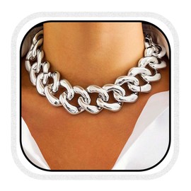 Reaky Chunky Necklace Gold Choker Neclaces Punk Necklace for Women and Girls (Silver)