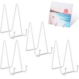 Iron Display Stand, Pack of 4 6 Inch Metal Plate Stand Easel, Display Stand, Metal Plate Stand Easel, Plate Holder Display Stand for Photo Art Plates Books Picture and Tabletop (White)