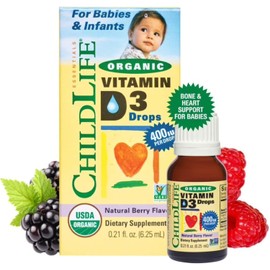 CHILDLIFE Essentials Organic Vitamin D3 Liquid Drops, Natural Berry Flavor - Gluten Free, Alcohol Free, Casein Free, Non-GMO - 0.21 Fl Oz