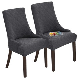 KELUINA Wingback Dining Chair Covers, Reusable Accent Chair Covers Slipcover with Arms, Remove Washable Dining Chair Protector Covers for Dining Room (Set of 2, Dark Grey)