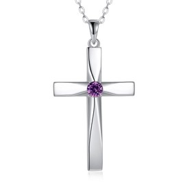DAYLINLOVE Cross Pendant Necklace 925 Sterling Silver Origami Cross Birthstone Pendant Necklace Religious Cross Gifts for Women Mother‘s Day Jewellery Gifts (02-Feb)