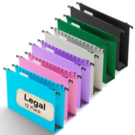 NORDUN Extra Capacity Legal Size Plastic Hanging File Folders,Heavy Duty 2 Inch Expansion,12 Pack Reinforced Expanding Legal Hanging Folders,Legal Filing Cabinet Folders for Bulky Files,Assorted Color