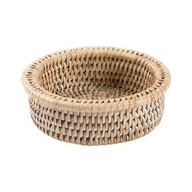 Caspari Rattan Wine Bottle Coasters in White Natural, Set of Four