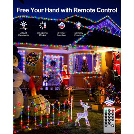125FT 380 LED Christmas String Lights with Remote, 8 Lighting Modes Outdoor Waterproof Tree Lights with Connector, Timer & Memory, Plug-in Light for Indoor, Yard, Porch, Wedding Decoration, Multicolor