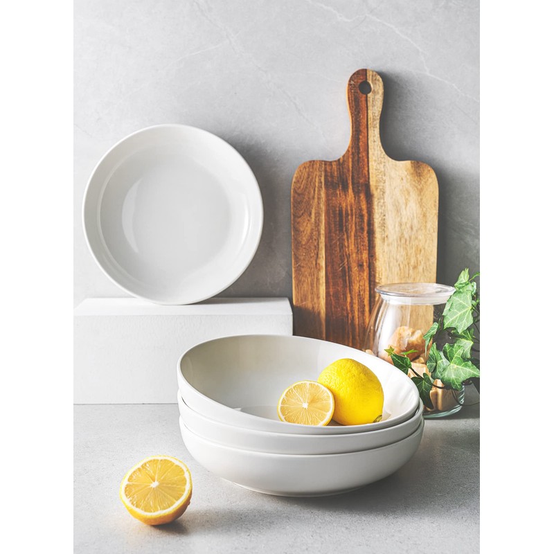 Sweese Large Salad Serving Bowls, 30 Ounce Porcelain White Pasta