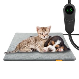 Toaspa Pet Heating Pad for Cats Dogs Electric Heated Bed Waterproof Warming Mat Indoor Outdoor Chew Resistant Cord Adjustable 5 Timer and 6 Level Temperature for Pets Puppy Animals-17.7x17.7in