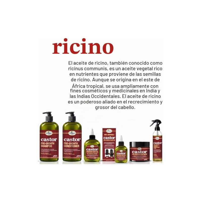 Difeel Champú Castor Pro-Growth 33.8 Oz. - Fabricado con Aceite