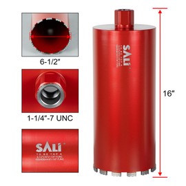 SALI Wet Diamond Core Drill Bits 6-1/2" (167mm) Diameter, 15" (380mm) Drilling Depth, Turbo Laser-Welded Segments(Wavy Teeth) With 1-1/4"-7 Thread Core Bit for Rebar Concrete Brick Block Masonry Stone