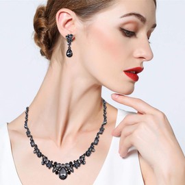 EVER FAITH Women's Jewellery Set Austrian Crystal Bridal Floral Drop Necklace Earrings Set, Crystal, Rhinestone