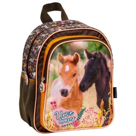 Ragusa-Trade Horse Fan Backpack Children's Backpack for Boys and Girls with Main Compartment and Drink Net, Various Designs, Brown/Pink (Der24)
