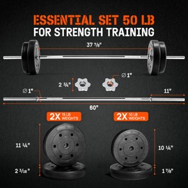 Yes4All Detachable 50 LB Barbell Weight Set, Straight Weight Bar with Diamond Knurled Handles, Weights Set for Home Gym Strength Training, Bench Press, Bicep Curls