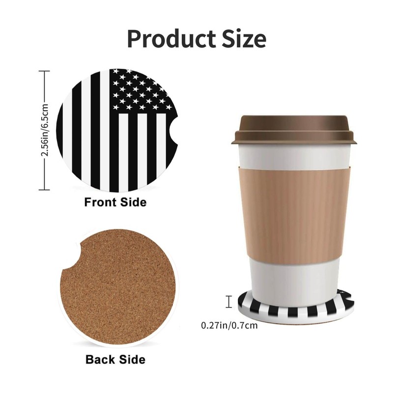 KOSUES Black White American Flag Absorbent Ceramic Car Coasters 2