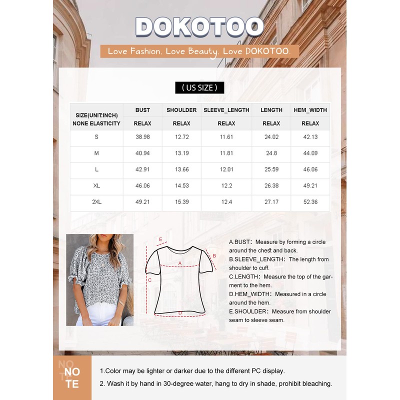 Dokotoo - Blusas con estampado floral para mujer, cuello redondo,