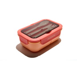 Muitomas, Lunchbox 1100 ml, Lunchbox mit Besteck und drei Innenfächern, luftdichte Lunchbox für Lebensmittel, Mikrowelle, Spülmaschine und Gefrierschrank, Farbe Peach Fuzzy