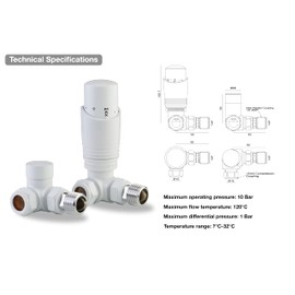 White Thermostatic Radiator Valve Angled Corner or Straight White Radiator TRV Thermostat Valves (Corner)
