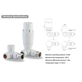 White Thermostatic Radiator Valve Angled Corner or Straight White Radiator TRV Thermostat Valves (Corner)