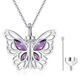 KINGWHYTE Urn Necklaces for Ashes 925 Sterling Silver Butterfly Crystal Ashes Memory Pendant Necklace Cremation Jewelry Ashes Keepsake with Funnel Kit