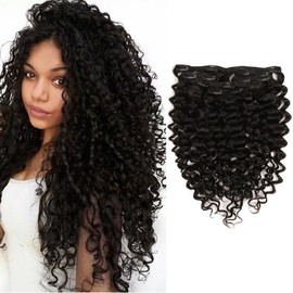 Lacer Clip in Human Hair Extensions Jerry Curly 3B 3C Real Hair Clip in Extensions For Black Women Natural Color 100% Brazilian African American Hair Extension (16 inch, Jerry Curly #1B)
