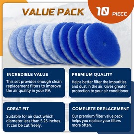AGradify 10 Pack RV Air Conditioner Filter 5.25” Round RV AC Filters Replacement with Central Hole MERV 8 Rated RV Air Vent Filters