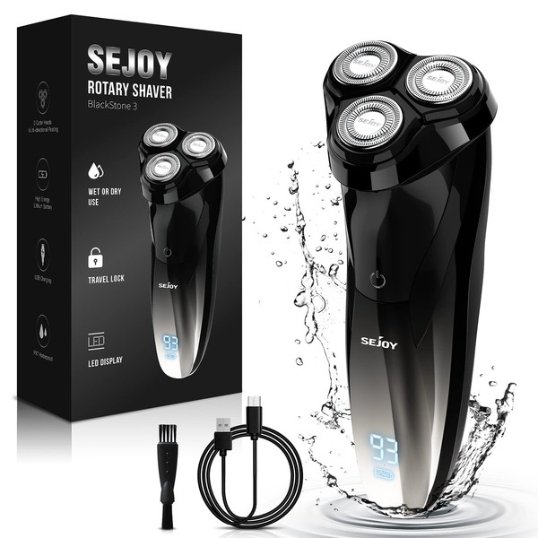 Sejoy Electric Razor for Men, 3D Rotary Mens Electric Razors for Shaving Face, Cordless Rechargeable Waterproof Razors for Wet Dry Shaving with Pop-up Trimmer, Gifts for Husband Dad Boyfriend, Black