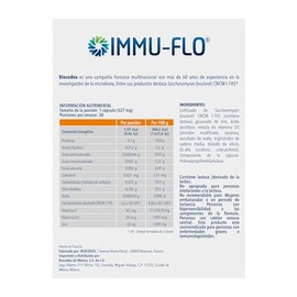 IMMU-FLO® Suplemento alimenticio a base del probiótico Saccharomyces boulardii CNCM I-745, zinc, vitaminas C y D3 apoya al sistema inmune, efecto anti