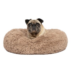 Best Pet Supplies Round Donut Dog Bed with Plush Faux Fur Fabric, Calming, Anti-Anxiety Cushion for Indoor Pets, Slip-Resistant Base, Soft Ergonomic Support - Caramel, 24x24x7''