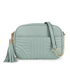 EVVE - Bolsas cruzadas acolchadas para mujer, elegante bolsa de cámara con borla, bolso de hombro ligero de tamaño mediano, Verde menta claro, Talla unica