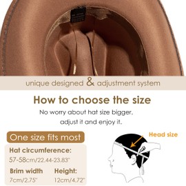 Gossifan Men & Women Belt Buckle Fedora Hat Wide Brim Floppy Panama Hat, Chain Belt-khaki, Medium