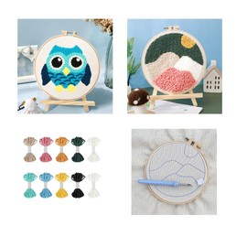 Punch Needle Embroidery Kit - 2 Designs & Blank Fabric for Punch Art - Embroidery Punch Needle Kit w/Monk Cloth, Needle, Embroidery Hoop - Essential Punch Needle Supplies for All Crafters