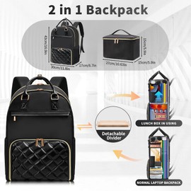 Jetviivid Lunch Backpack, 15.6 Inch Laptop Backpack with Insulated Cooler Lunch box, Womens Work Backpack for Business Teacher Nurse Travel Commuter College Daily, Black