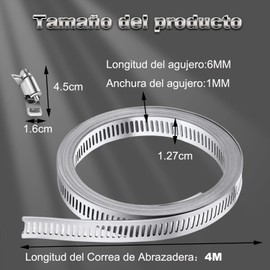 Kit De Abrazaderas De Manguera De Acero Inoxidable 304,Correas De Metal De 4M Con 8 Cierres Ajustables,Correa de Abrazadera de Manguera Personalizada DIY con Sujetadores para Tubos Sujetadores
