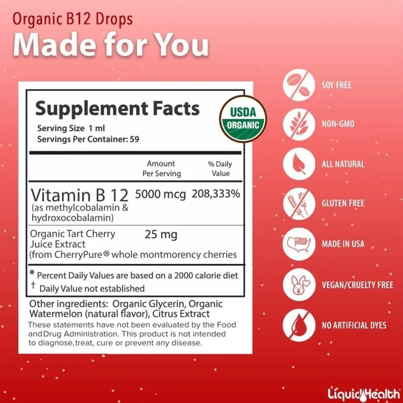 Liquidhealth Vitamin B12 Metilada Líquida Orgánica 3-pack