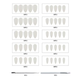 Micro Traders 500pcs False Nail Tips Natural Almond Acrylic Full Cover Fake Nails with Flat Brush Pen Cuticle Pusher DIY Nail Manicure Tool