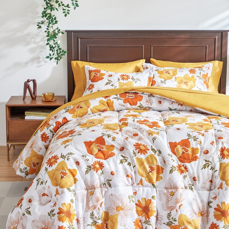 Yellow Floral Comforter Sheet Set Bed in a Bag 6