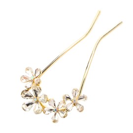 Miaomyao Hair Ornament, Kinkzashi, Hair Ornament, Kimono, Sleeve Closure, Metal, Antique Flower, Cubic Zirconia, U-Shaped Comb, Gold, Hair Accessory (Clear)