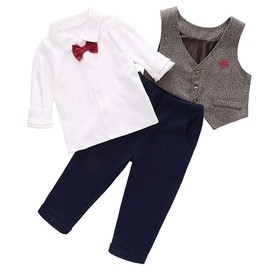 famuka Little Boy Suit Toddler Outfit Baby Gentleman Tuxedo Three-Piece Formal Shirt Set 1-5 Years (Brown, 18-24 Months)