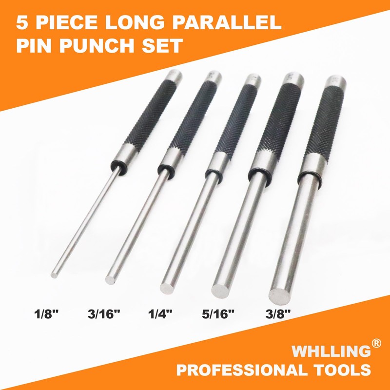 WHLLING 5-Piece Roll Pin Punch Set, 8-Inch Carbon Steel Pin