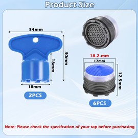 8Pcs Aerators for Faucets, Aerators for Taps Faucet Strainer Aerator M18.5 with 2 Aerator Keys for Bathroom, Kitchen