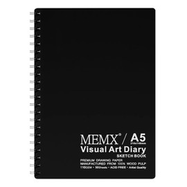 MEMX Poly Cover Sketch Book, 5.5”X8.5” 100 Pages (110gsm), Spiral Bound Artist Sketch Pad Notebook, Durable Acid Free Drawing Paper for Drawing, Writing, Painting, Sketching or Doodling, White