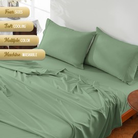 ChicView King Sheet Set, Breathable Cooling Microfiber Sheet Set, Deep Pockets Up to 16", Easy Care Bed Sheet and Pillowcase (King, Sage Green)