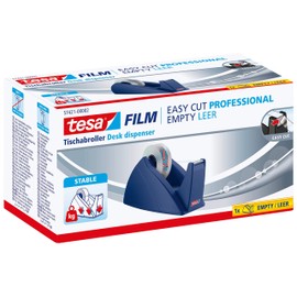 tesa Easy Cut Tischabroller - Nachfüllbarer, standfester Klebeband-Spender für Klebebandrollen bis 33 m x 19 mm - Blau
