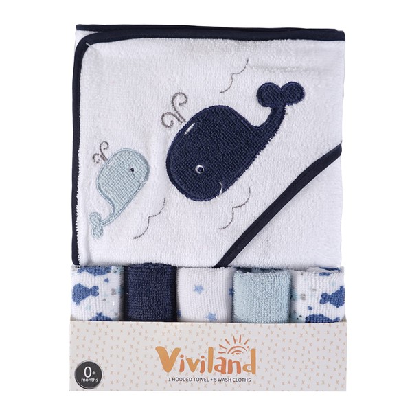 Viviland Baby Hooded Towel with Five Washcloths Washcloths, Soft Touch and Strong Absorption Washcloths, Great Gift for Infants and Newborn, 66×76cm, 6 Pack