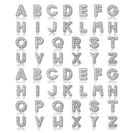 52pcs Full Rhinestones Letters Silver Letters Charms 8mm A-Z Slide Alphabet Letter Charm Crafts Alloy Alphabet Charms for DIY Necklace Choker Wristbands Bracelets Jewelry Making Charm Supplies