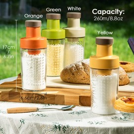 Sugar Dispenser Bottle - Glass Sugar Shaker for Coffee, Cereal, Tea & Baking with Pouring Spout and Lid, 8.5oz Glass Bottle Sugar Dispenser Pitcher, Orange